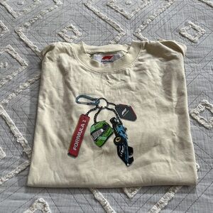PacSun Cream Short-Sleeve Tee with Multi-Color Race Car Keychain Graphic